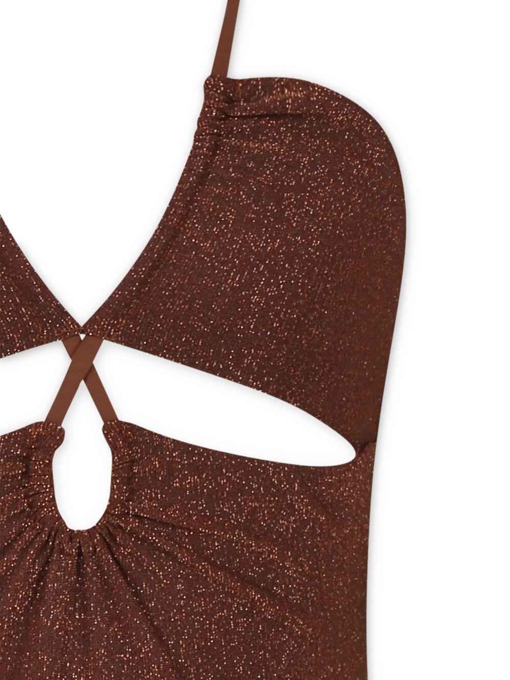 Costume intero per bambina MC2 Saint Barth Kids marrone con dettaglio cut - out - Rubino Kids