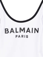 Costume per bambina Balmain Kids bianco con stampa logo sul davanti - Rubino Kids