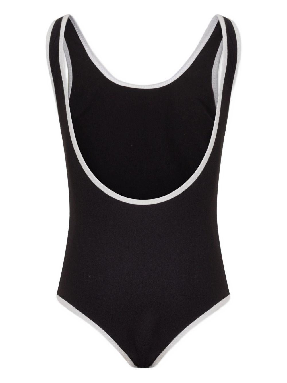 Costume per bambina Balmain Kids nero con stampa logo sul davanti - Rubino Kids