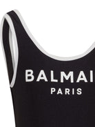 Costume per bambina Balmain Kids nero con stampa logo sul davanti - Rubino Kids
