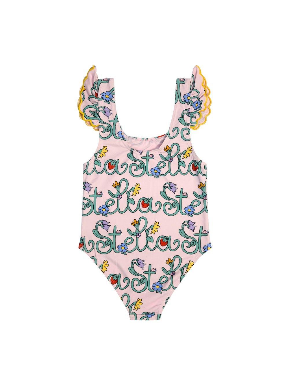 Costume per bambina Stella McCartney Kids rosa con stampa logo all - over - Rubino Kids