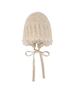 Cuffia per neonata Paz Rodriguez beige con design lavorato a maglia
