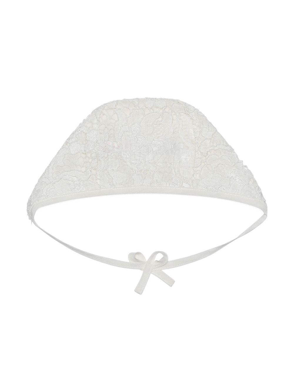 Cuffia per neonati Dolce & Gabbana Kids bianca con dettagli in pizzo - Rubino Kids