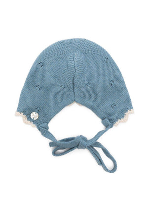 Cuffia per neonati Paz Rodrìguez blu con orlo a smerlo