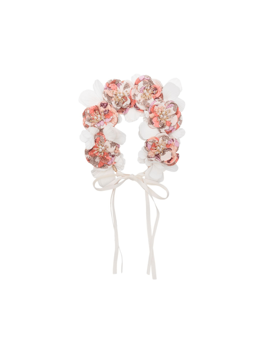 Fascia per capelli con applicazioni floreali per bambina Bonpoint bianco con finte perle - Rubino Kids