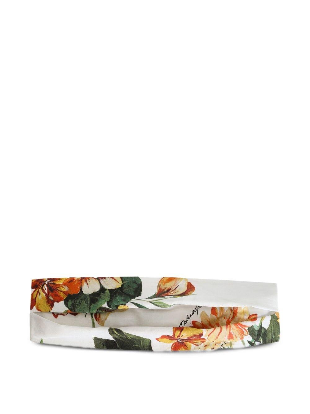 Fascia per capelli per bambina Dolce & Gabbana Kids bianco con stampa a fiori - Rubino Kids