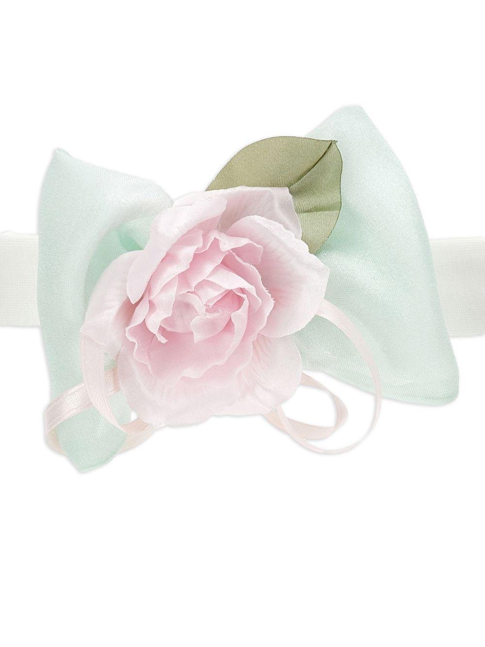 Fascia per capelli per neonata Monnalisa bianco con dettaglio con fiocco e fiore - Rubino Kids