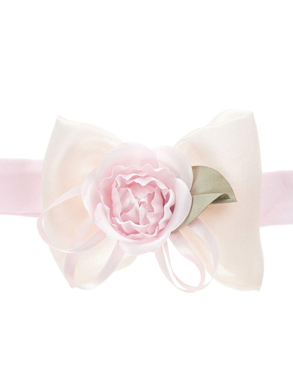 Fascia per capelli per neonata Monnalisa rosa con dettaglio con fiocco e fiore - Rubino Kids