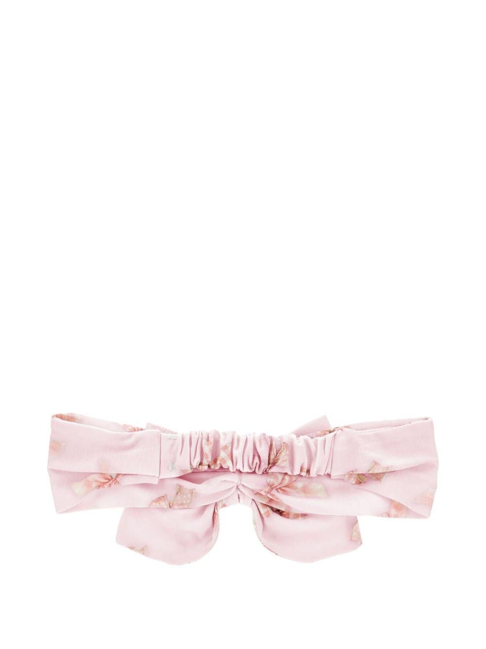 Fascia per capelli per neonata Monnalisa rosa con stampa grafica e dettaglio fiocco - Rubino Kids