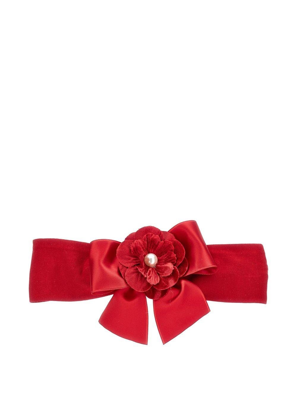 Fascia per neonata Monnalisa rosso con decorazione a fiori - Rubino Kids