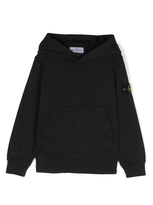 Stone Island Junior black hooded sweatshirt with compass application for boys