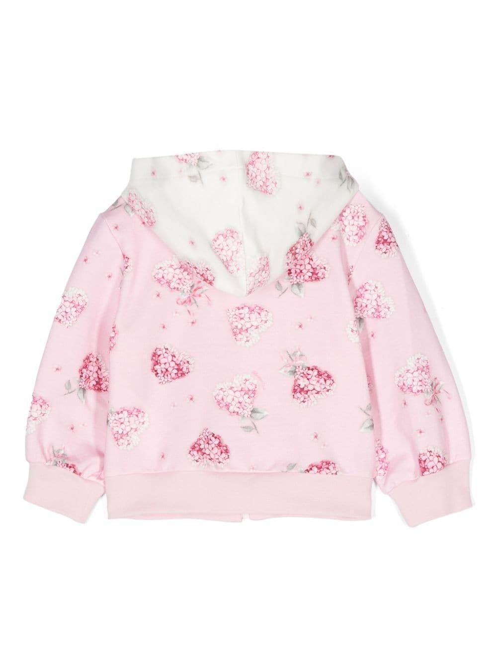 Felpa con cappuccio per neonata Monnalisa rosa con cotone elasticizzato - Rubino Kids
