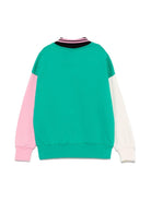 Felpa con design color - block per bambina MSGM Kids verde con scollo con spacco - Rubino Kids