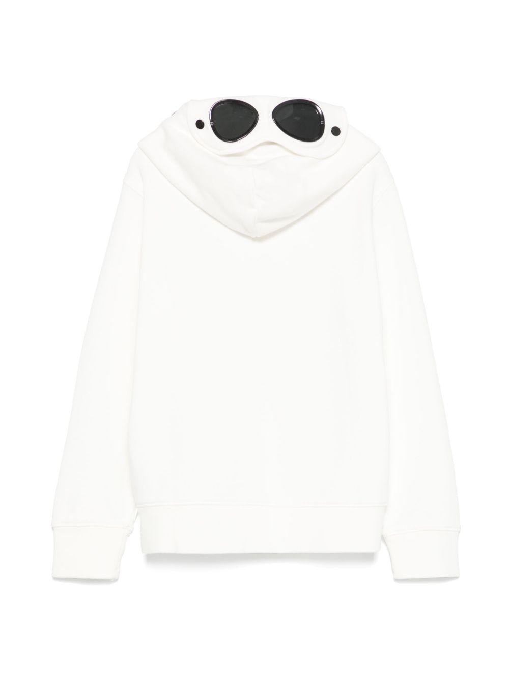 Felpa con occhialini sul cappuccio per bambino C.P. Company Kids bianco con tasche frontali - Rubino Kids