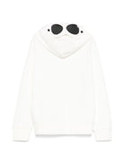 Felpa con occhialini sul cappuccio per bambino C.P. Company Kids bianco con tasche frontali - Rubino Kids