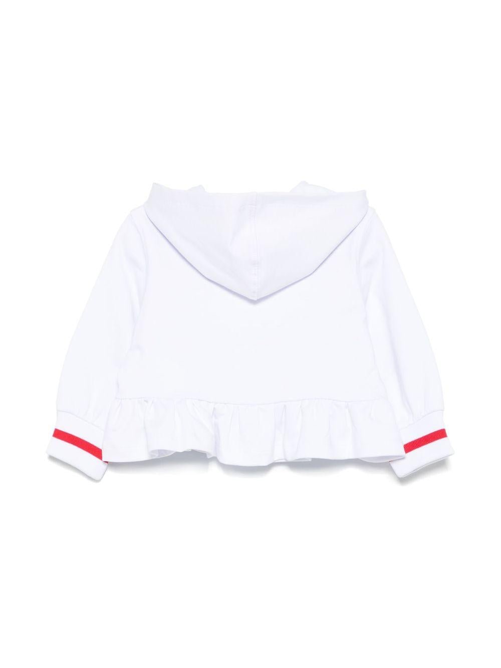 Felpa con stampa fiocco e cappuccio per neonata Monnalisa rosa con polsini a coste - Rubino Kids