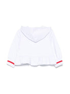 Felpa con stampa fiocco e cappuccio per neonata Monnalisa rosa con polsini a coste - Rubino Kids