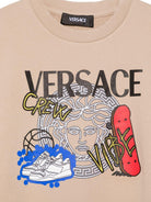 Felpa con stampa grafica per bambino Versace Kids beige con logo sul petto - Rubino Kids