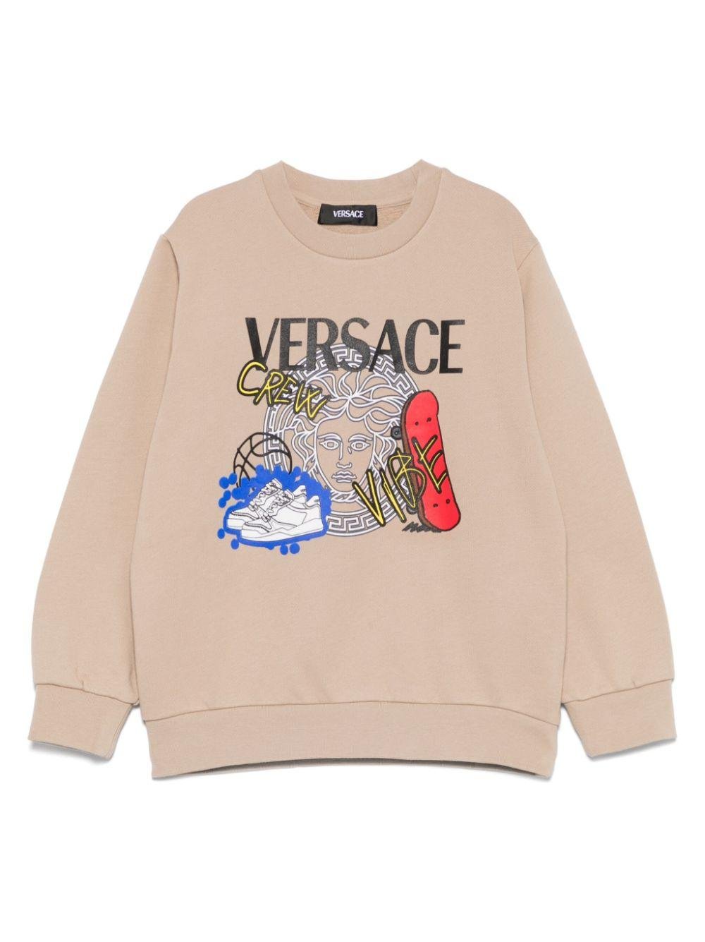 Felpa con stampa grafica per bambino Versace Kids beige con logo sul petto - Rubino Kids