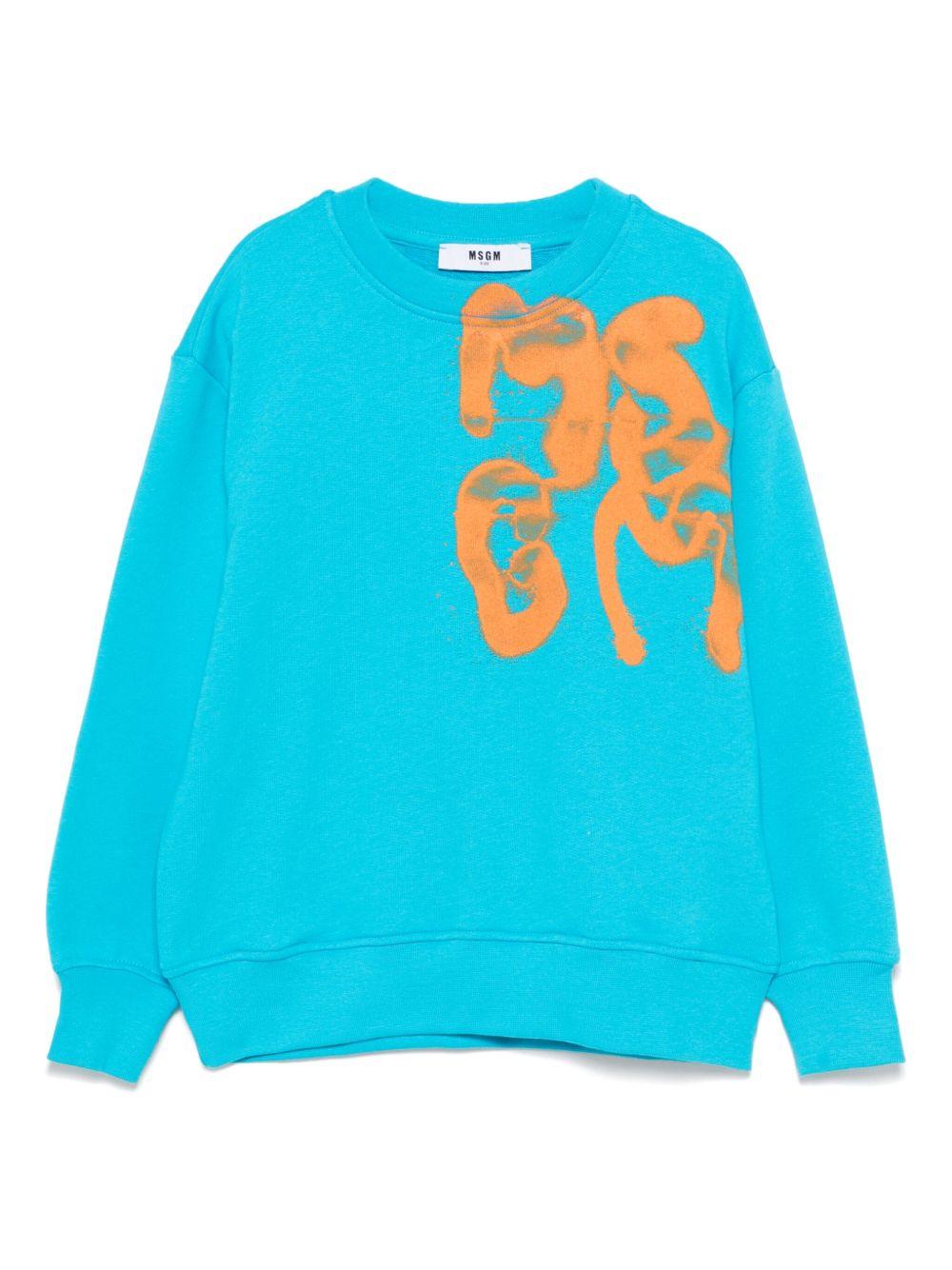 Felpa con stampa logo per bambino MSGM Kids azzurro con orlo elasticizzato - Rubino Kids