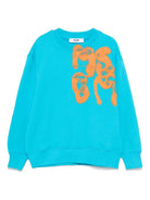 Felpa con stampa logo per bambino MSGM Kids azzurro con orlo elasticizzato - Rubino Kids