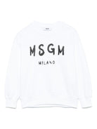 Felpa con stampa logo per bambino MSGM Kids bianco con orlo a coste - Rubino Kids