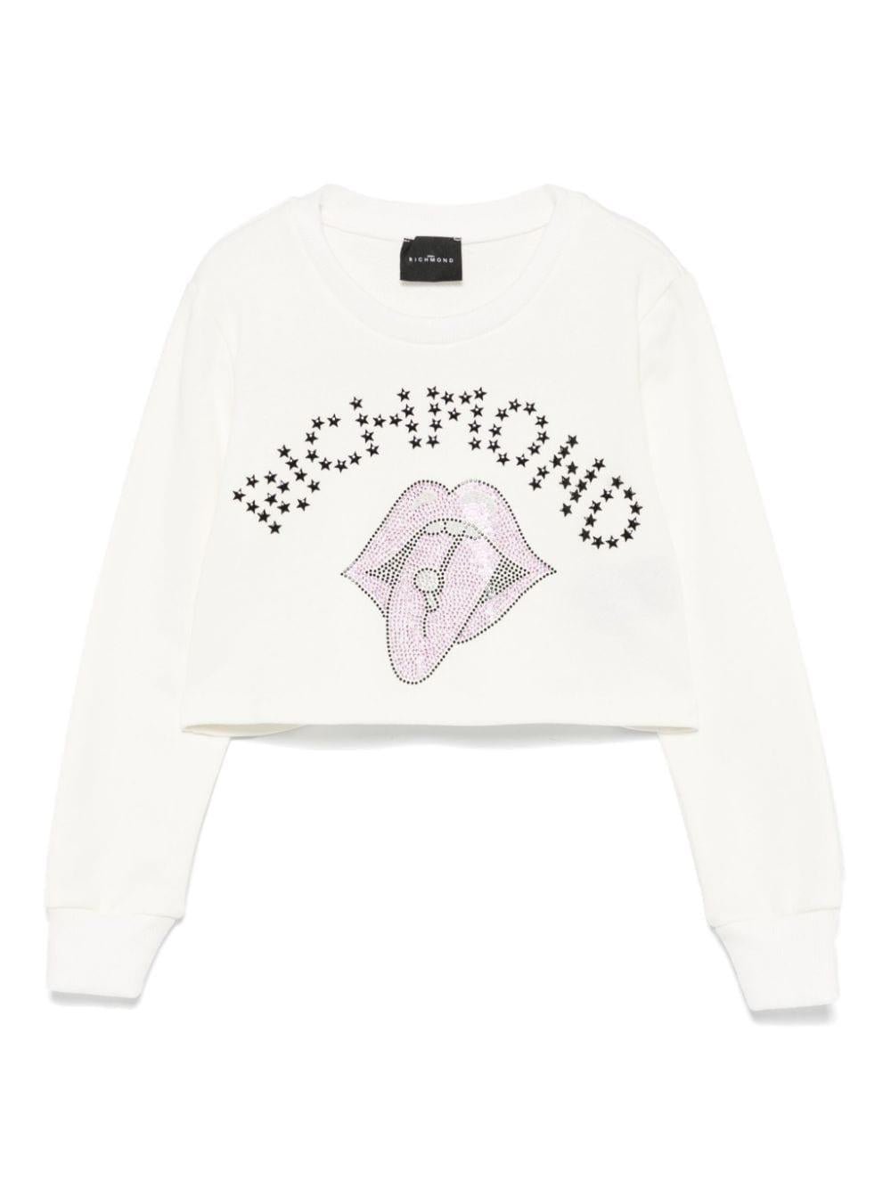Felpa con strass per bambina John Richmond Junior bianca con dettaglio borchiato - Rubino Kids