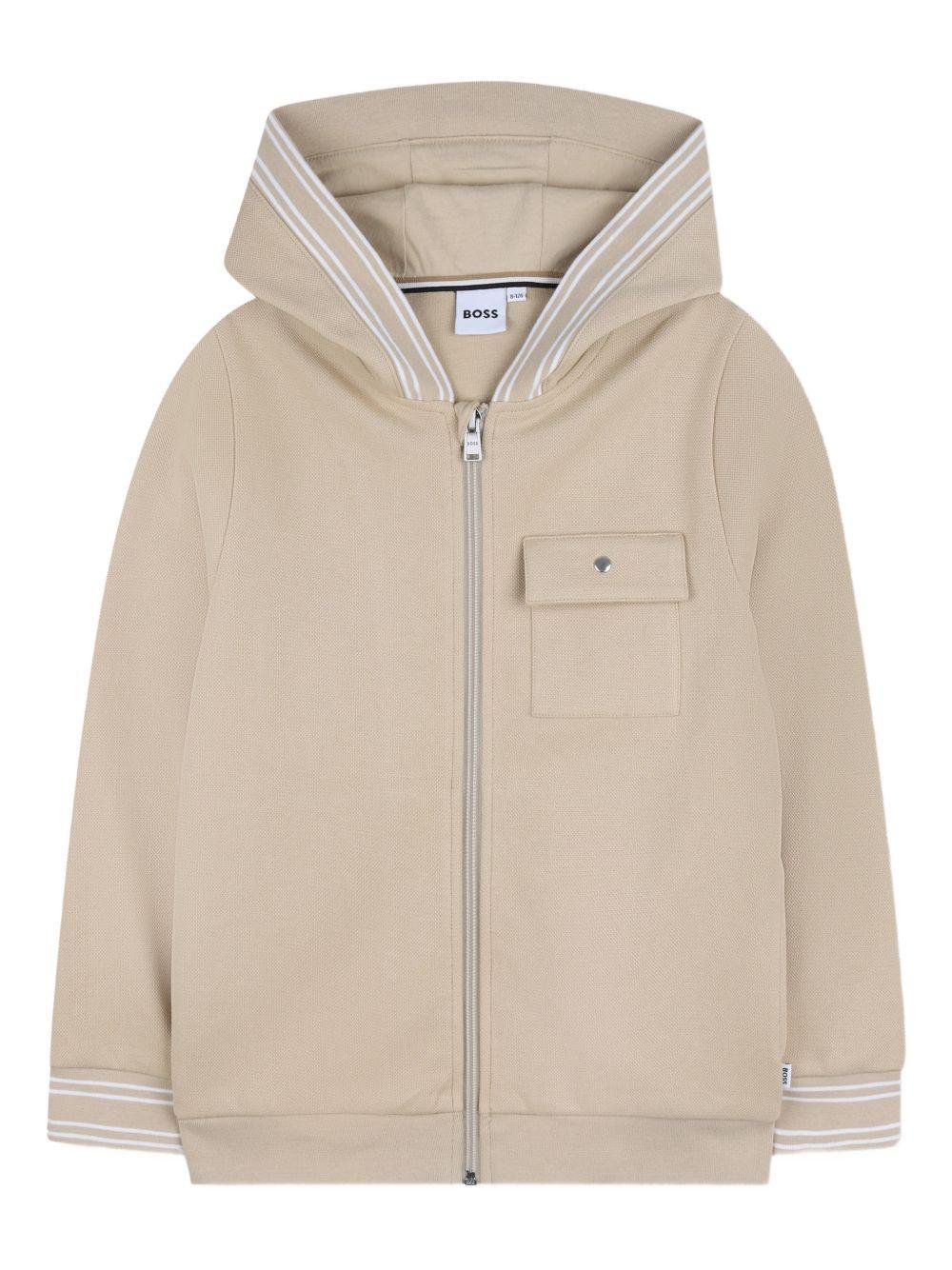 Felpa da bambino Boss Kids beige con cappuccio e zip - Rubino Kids