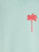 Felpa girocollo con stampa per bambina Palm Angels Kids verde con polsini a coste - Rubino Kids