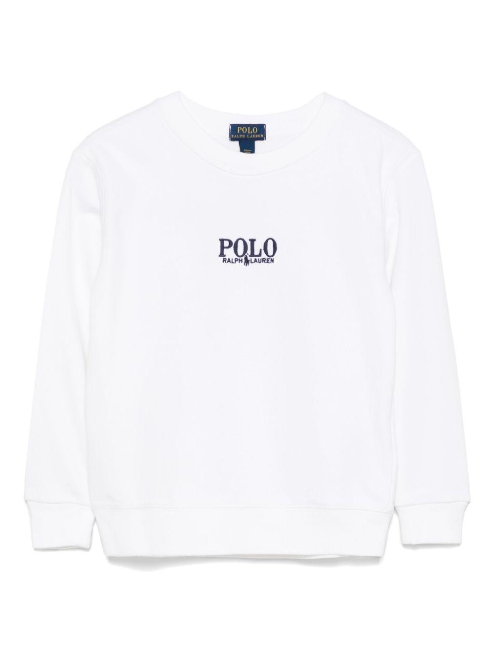 Felpa in spugna francese con logo per bambino Ralph Lauren Kids bianco con maniche lunghe - Rubino Kids