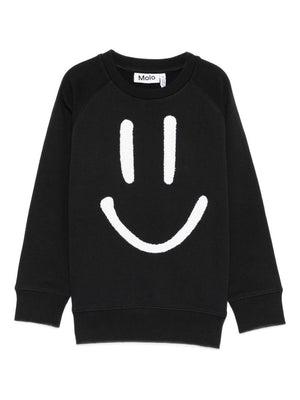 Black Mike Molo sweatshirt for boys with smiley face print on the front