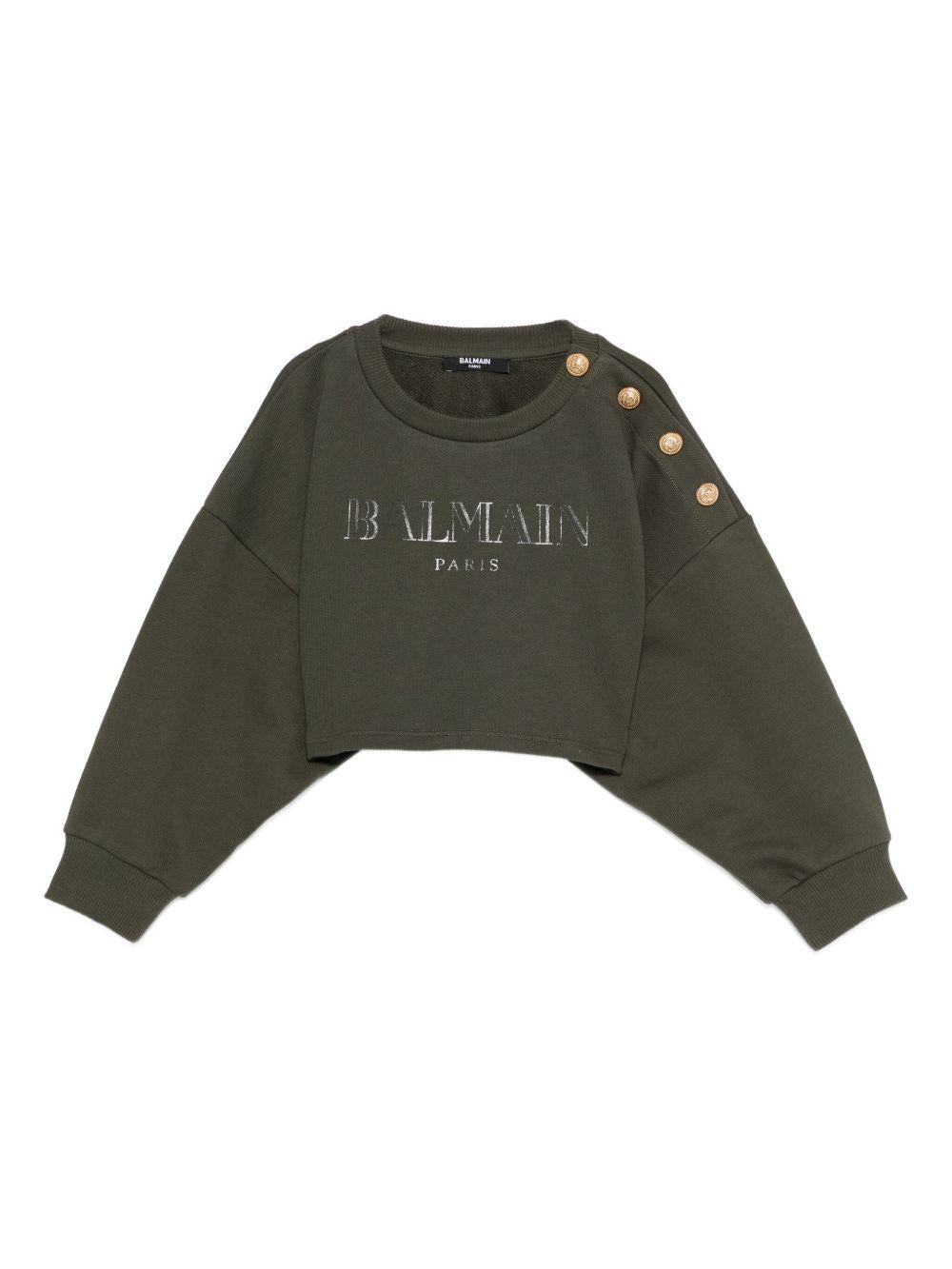 Felpa per bambina Balmain Kids verde con stampa logo - Rubino Kids