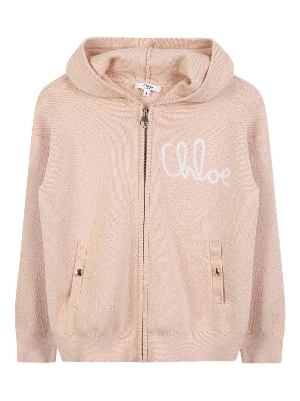 Felpa per bambina Chloé Kids beige con logo ricamato - Rubino Kids