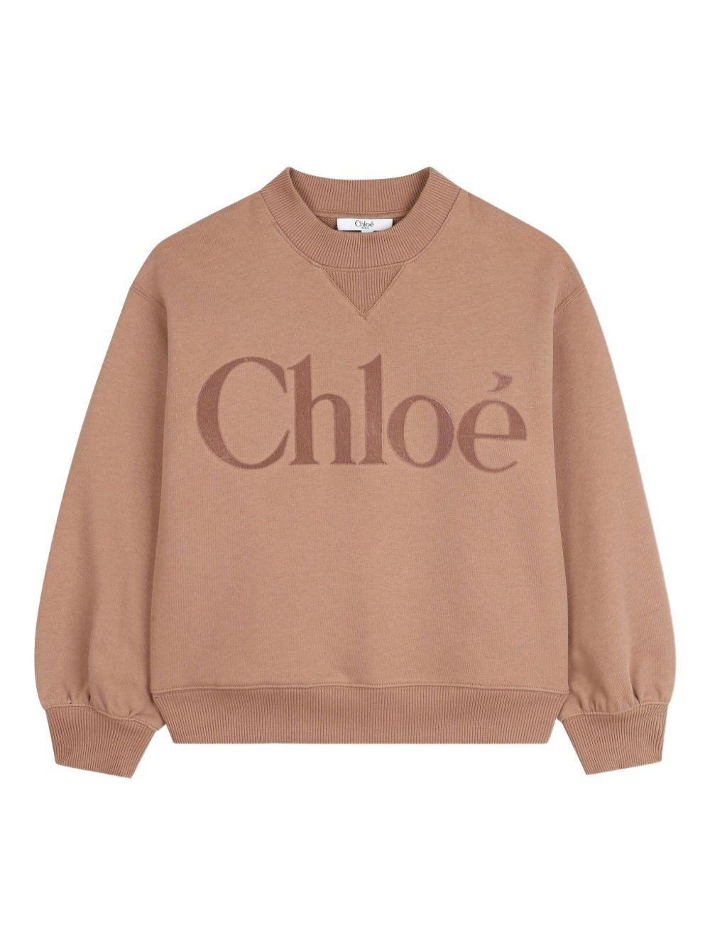 Felpa per bambina Chloé Kids beige con stampa logo - Rubino Kids