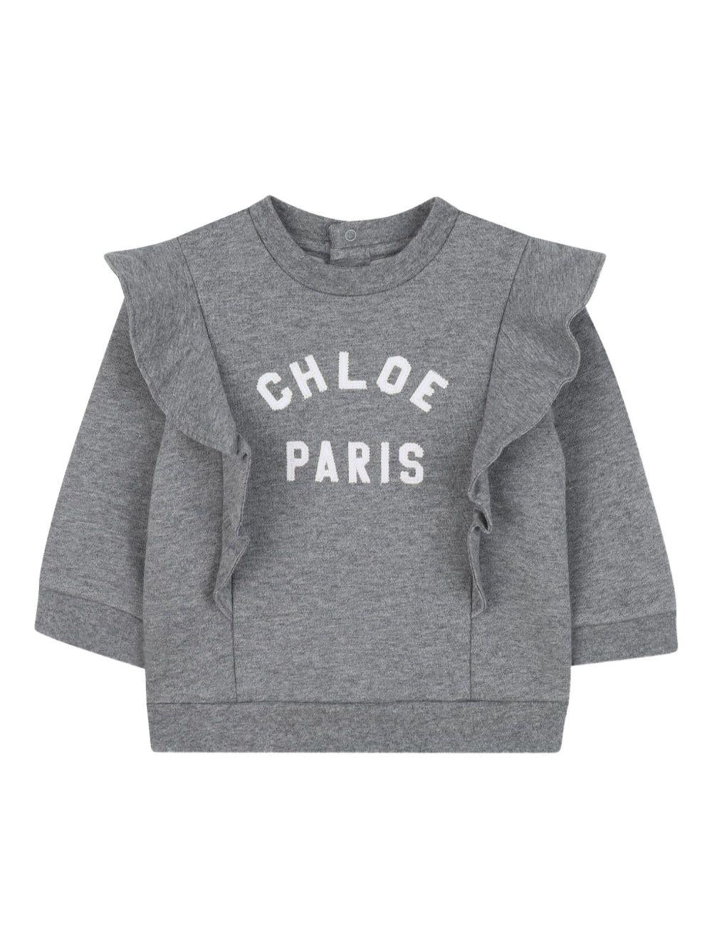 Felpa per bambina Chloé Kids grigia con stampa con logo - Rubino Kids