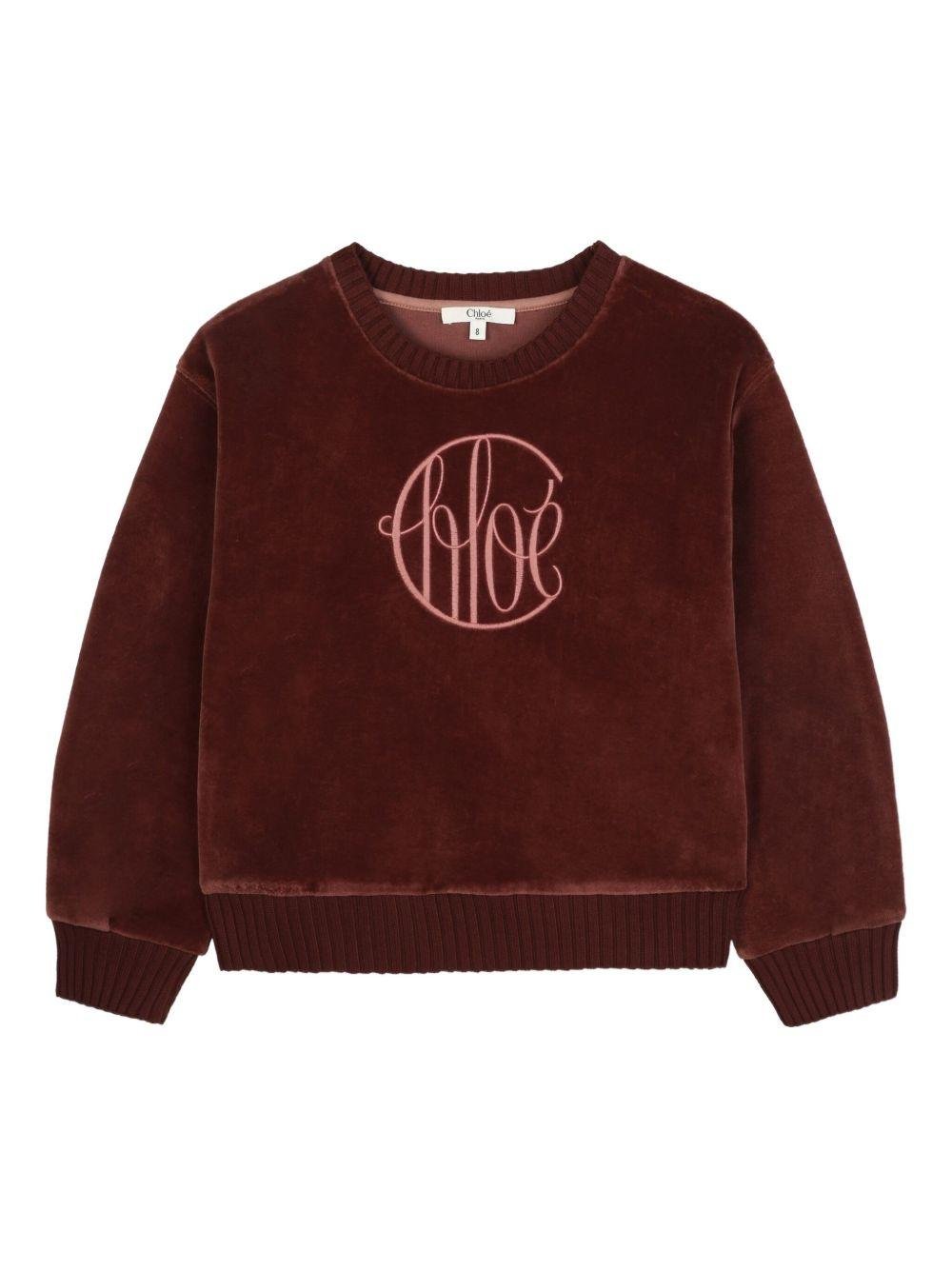 Felpa per bambina Chloé Kids rosso con logo ricamato - Rubino Kids