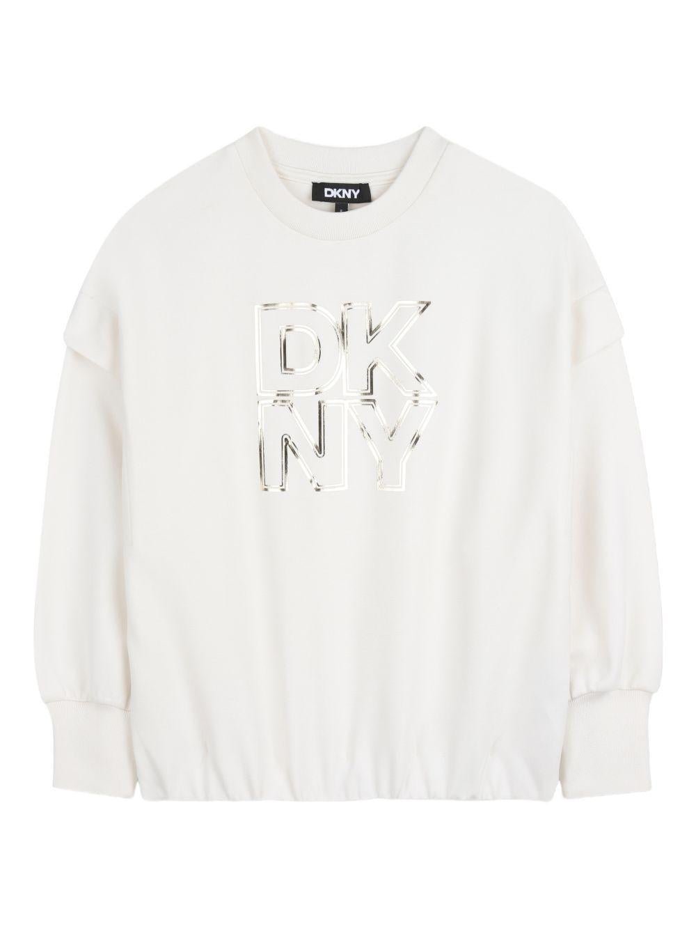 Felpa per bambina Dkny Kids bianca con stampa logo sul davanti - Rubino Kids