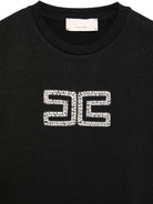 Felpa per bambina Elisabetta Franchi La Mia Bambina nero con cristalli e logo - Rubino Kids