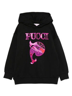 Felpa per bambina Emilio Pucci Junior nero con logo ricamato