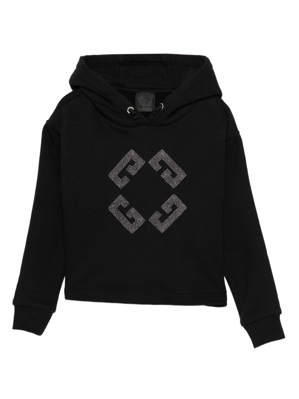 Felpa per bambina Givenchy Kids nera con cappuccio e strass - Rubino Kids