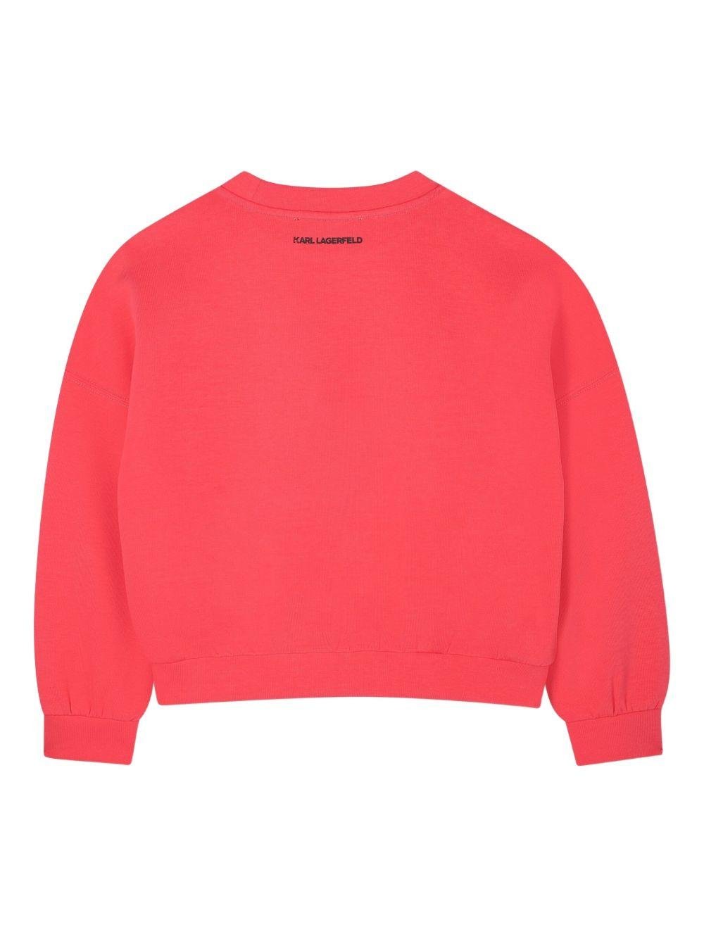 Felpa per bambina Karl Lagerfeld Kids Hero Ikon Karl & Choupette rosso con dettaglio logo sul retro - Rubino Kids