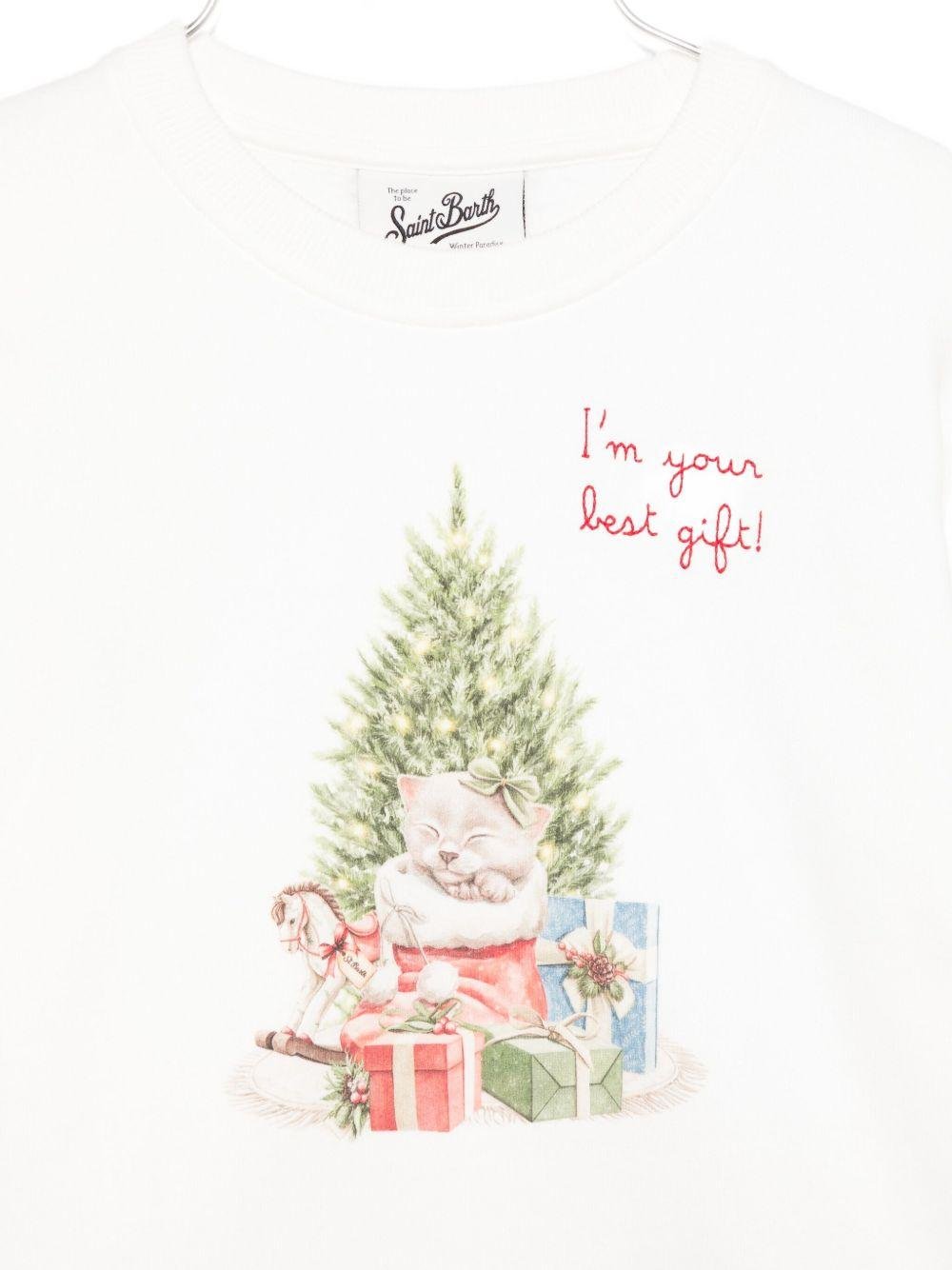 Felpa per bambina MC2 Saint Barth Kids bianca con stampa grafica natalizia - Rubino Kids