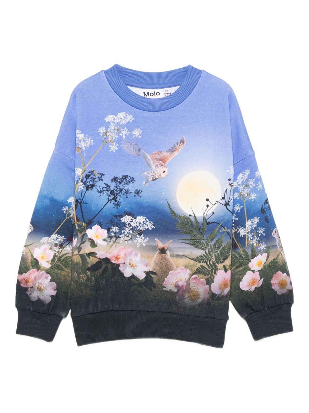 Felpa per bambina Molo blu con stampa all - over - Rubino Kids