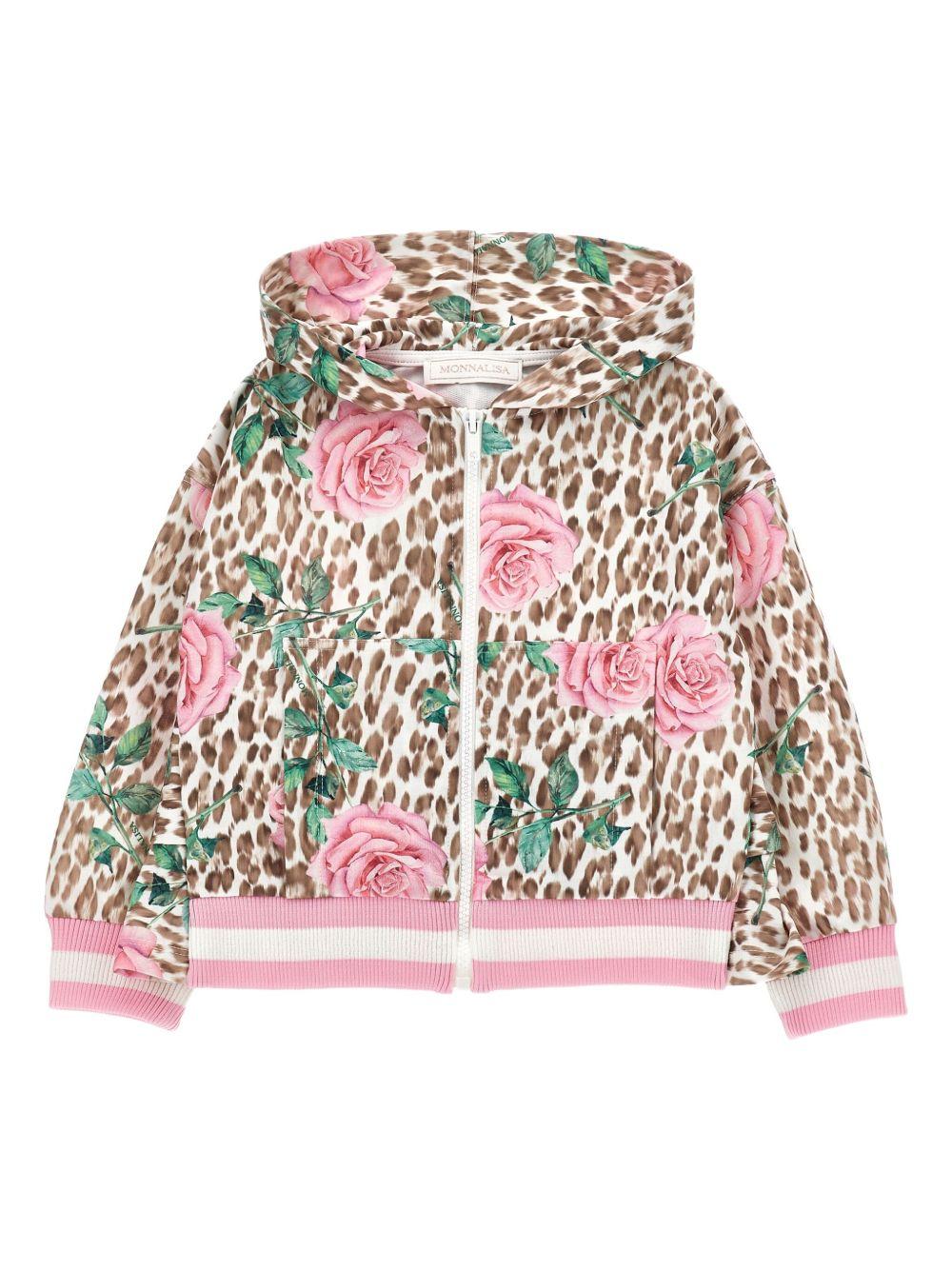 Felpa per bambina Monnalisa animalier con dettaglio rose e fiori - Rubino Kids