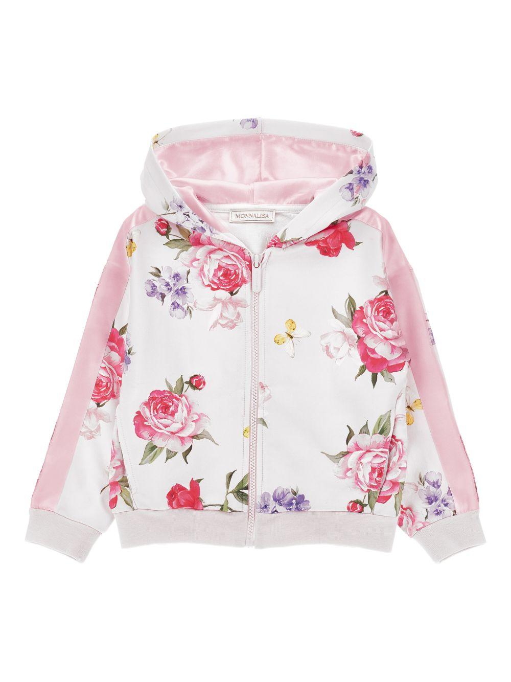 Felpa per bambina Monnalisa bianca con stampa fiori all - over - Rubino Kids