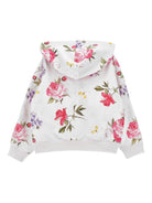 Felpa per bambina Monnalisa bianca con stampa fiori all - over - Rubino Kids