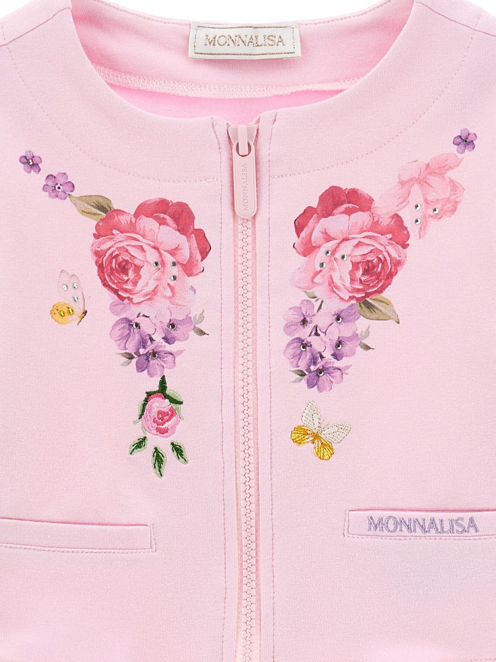 Felpa per bambina Monnalisa rosa con ricamo a fiori - Rubino Kids