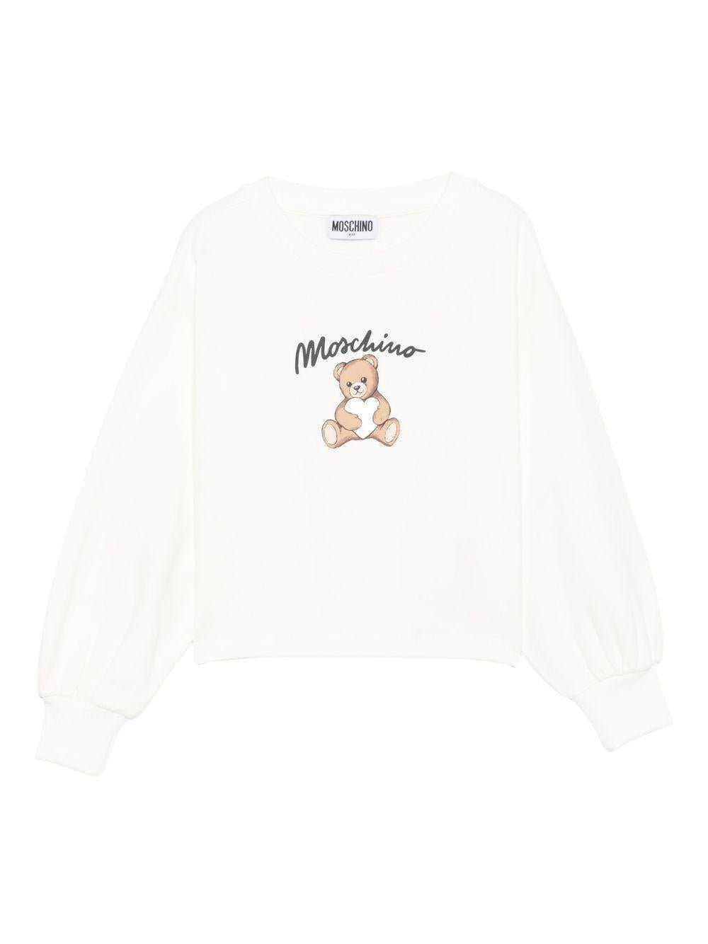 Felpa per bambina Moschino Kids bianca con stampa orsetto - Rubino Kids