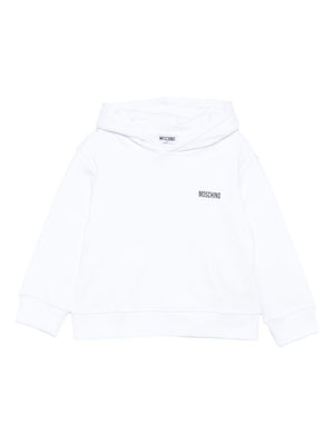 Moschino Kids white hooded sweatshirt for girls with rhinestones and a smiley face