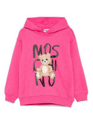 Felpa per bambina Moschino Kids fucsia con cappuccio e stampa Teddy Bear